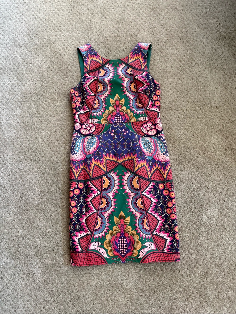 Maeve Multicolor Printed Midi Dress in Green, Pink, Purple